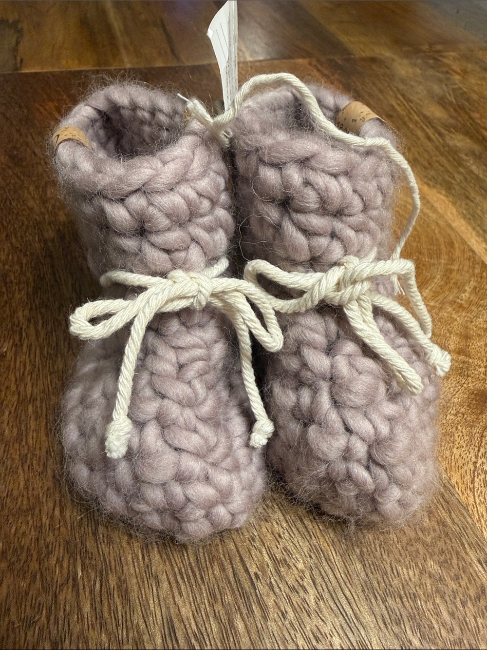 18-24 month Cozy Chunky Knit Pink Kids Slippers with Cream Ties